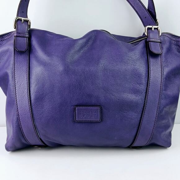 ESCADA Sport LG Buttery Leather Purple Double Strap Tote Shoulder Bag Satchel - Picture 3 of 12